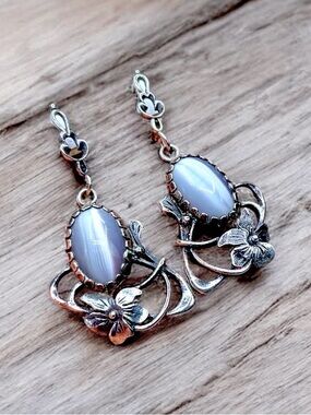 🌺Vintage Czech Sterling & Blue Glass Earrings